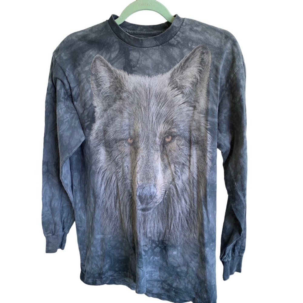 The Mountain Wolf Tee Shirt Men Medium Blue Gray Tie Dye 100% Cotton Pullover